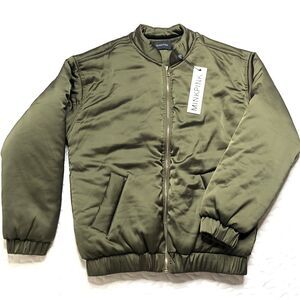 NWT MINKPINK Women’s Moss Bomber Jacket Puffer Coat Moss Army Green XS MINK PINK